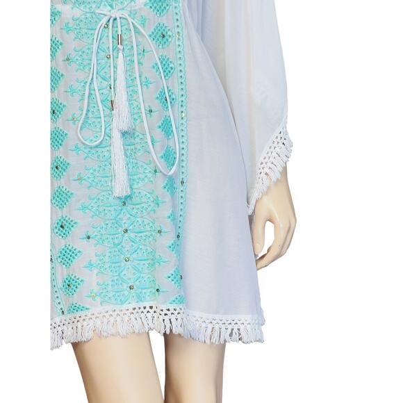 New Melissa Odabash Isabelle White/Mint Beach Coverup Dress Fit Medium/Large - Picture 7 of 10